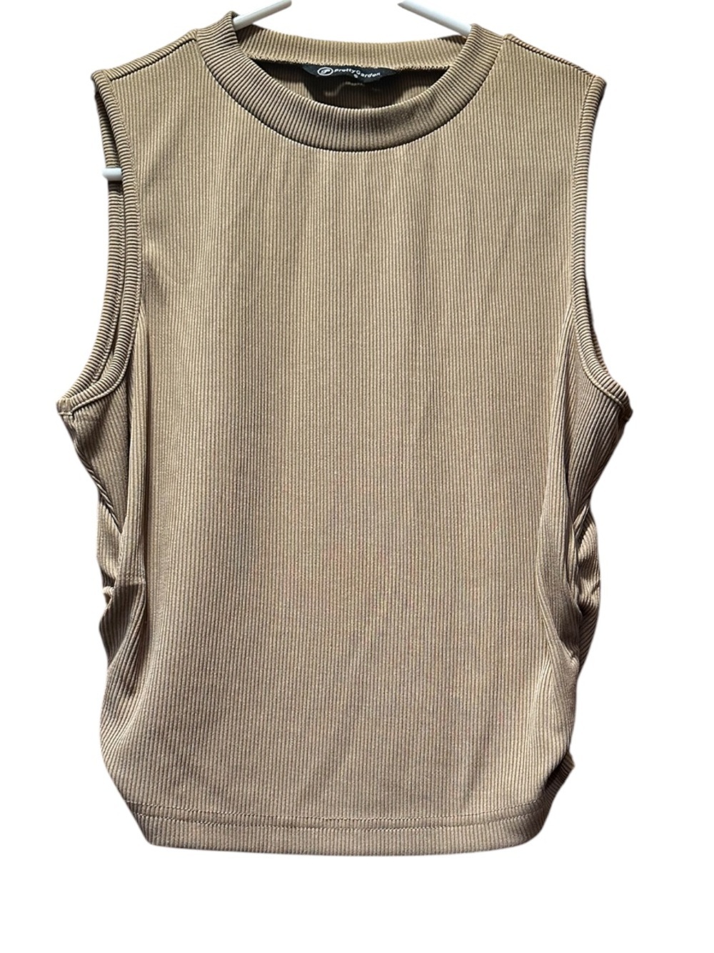 Pretty Garden Ribbed Sleeveless Tank Top - Beige